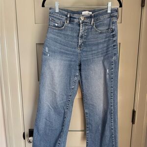 LOFT High Waist Relaxed Straight Jeans cropped 28 6P raw edge distressed